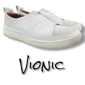 Vionic Zinah Slip On Sneakers White Leather Comfort Walking Shoes Womens Size 8